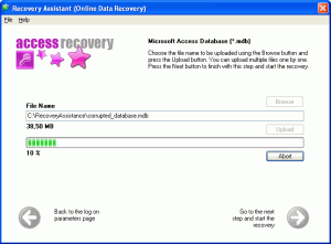 Access MDB Database Recovery Assistant processing window